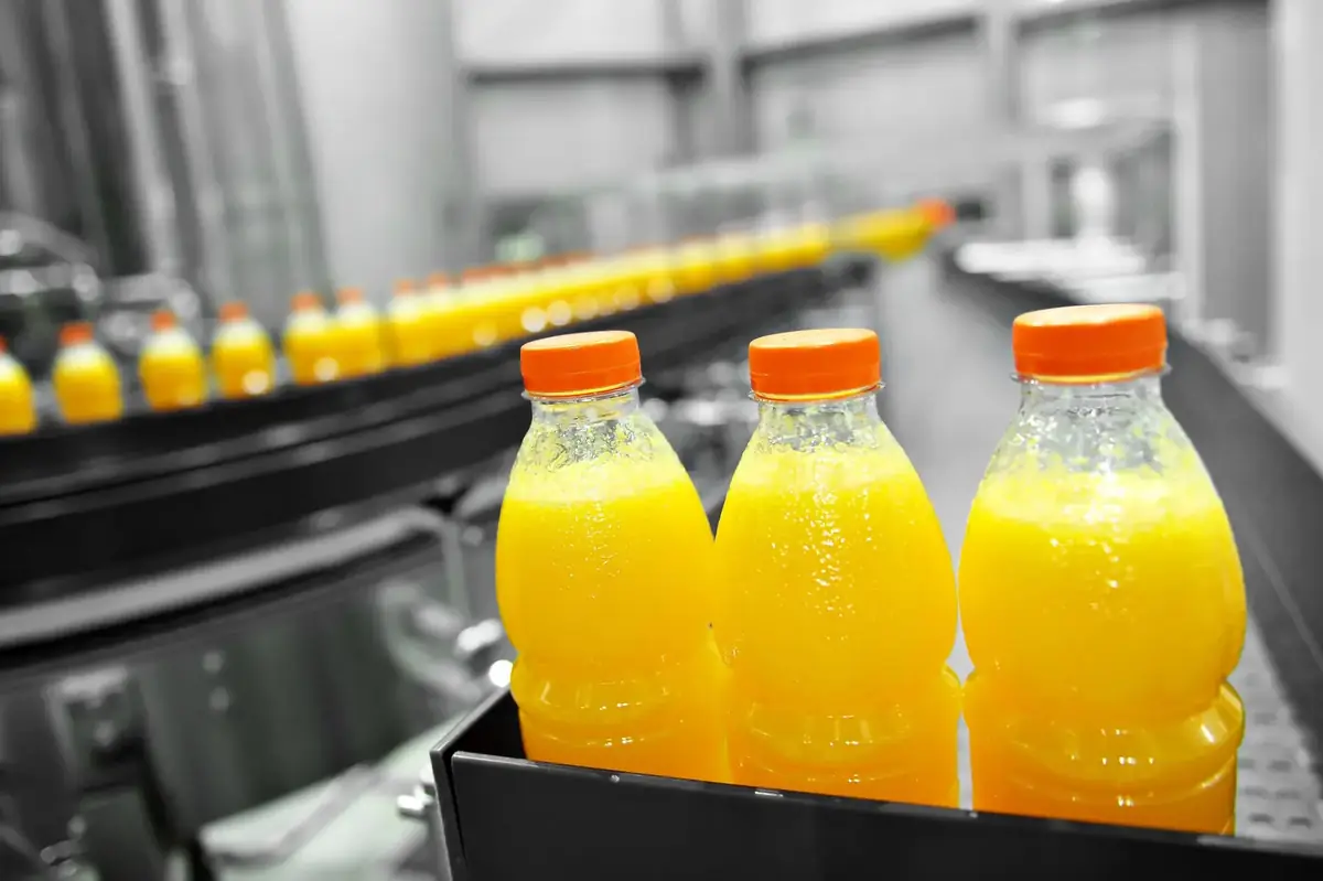 Bottled juice on a beverage production line